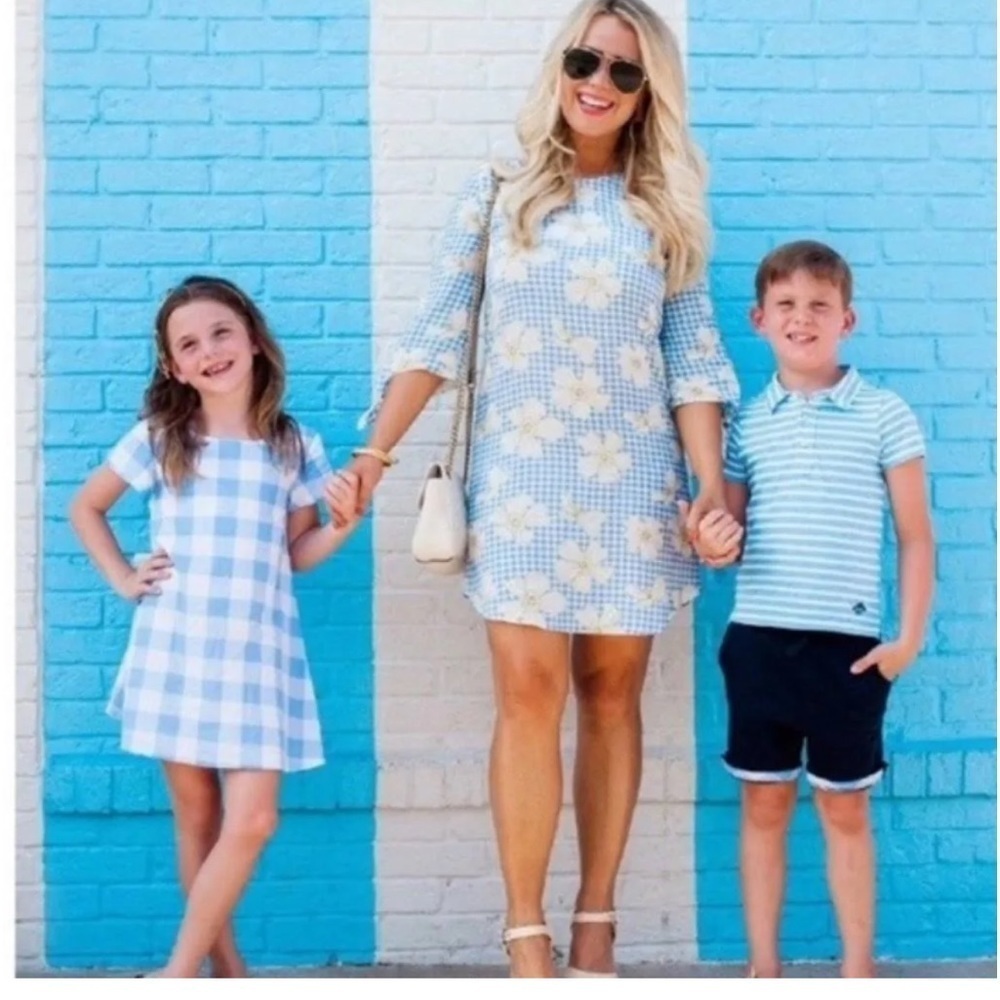 Draper‎ James Blue Gingham Floral Shift Mini Dress Lined - Size 8
